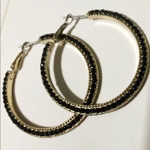 Black Onyx Gems &Gold Hoop Earrings